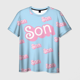 Мужская футболка 3D с принтом Сын   в стиле Барби: паттерн голубой в Санкт-Петербурге, 100% полиэфир | прямой крой, круглый вырез горловины, длина до линии бедер | 
