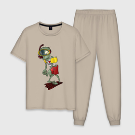 Мужская пижама хлопок с принтом Зомби аквалангист в Тюмени, 100% хлопок | брюки и футболка прямого кроя, без карманов, на брюках мягкая резинка на поясе и по низу штанин
 | 