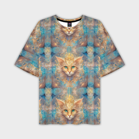Мужская футболка oversize 3D с принтом Мордашка котика узор в Курске,  |  | Тематика изображения на принте: 
