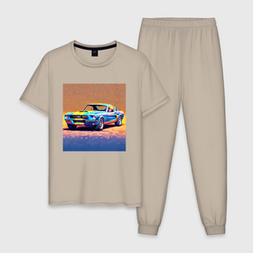Мужская пижама хлопок с принтом Американский Мустанг в Кировске, 100% хлопок | брюки и футболка прямого кроя, без карманов, на брюках мягкая резинка на поясе и по низу штанин
 | 