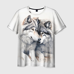 Мужская футболка 3D с принтом Волчья дружная семья , 100% полиэфир | прямой крой, круглый вырез горловины, длина до линии бедер | 