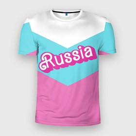 Мужская футболка 3D Slim с принтом Russia   barbie style в Новосибирске, 100% полиэстер с улучшенными характеристиками | приталенный силуэт, круглая горловина, широкие плечи, сужается к линии бедра | 