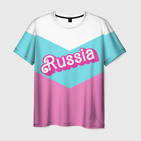 Мужская футболка 3D с принтом Russia   barbie style в Новосибирске, 100% полиэфир | прямой крой, круглый вырез горловины, длина до линии бедер | 