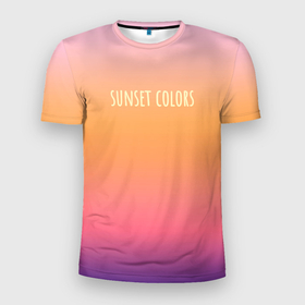 Мужская футболка 3D Slim с принтом Sunset colors градиент в Петрозаводске, 100% полиэстер с улучшенными характеристиками | приталенный силуэт, круглая горловина, широкие плечи, сужается к линии бедра | 