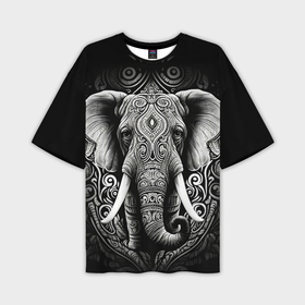 Мужская футболка oversize 3D с принтом Индийский слон с узорами в Петрозаводске,  |  | Тематика изображения на принте: 