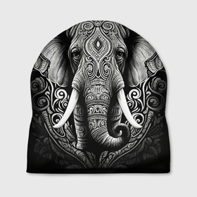 Шапка 3D с принтом Индийский слон с узорами в Курске, 100% полиэстер | универсальный размер, печать по всей поверхности изделия | 