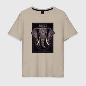Мужская футболка хлопок Oversize с принтом Слон с красивыми узорами в Екатеринбурге, 100% хлопок | свободный крой, круглый ворот, “спинка” длиннее передней части | Тематика изображения на принте: 