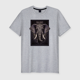 Мужская футболка хлопок Slim с принтом Слон с красивыми узорами в Санкт-Петербурге, 92% хлопок, 8% лайкра | приталенный силуэт, круглый вырез ворота, длина до линии бедра, короткий рукав | Тематика изображения на принте: 