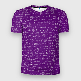 Мужская футболка 3D Slim с принтом Паттерн формулы мадам Менделеева в Петрозаводске, 100% полиэстер с улучшенными характеристиками | приталенный силуэт, круглая горловина, широкие плечи, сужается к линии бедра | 