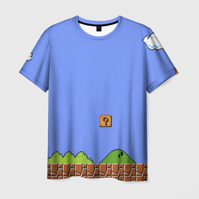 Мужская футболка 3D с принтом Первый уровень Марио , 100% полиэфир | прямой крой, круглый вырез горловины, длина до линии бедер | Тематика изображения на принте: 