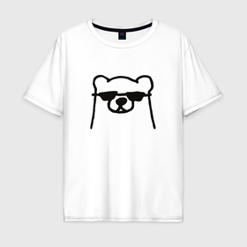 Мужская футболка хлопок Oversize с принтом Медведь в очках деловой в Санкт-Петербурге, 100% хлопок | свободный крой, круглый ворот, “спинка” длиннее передней части | 