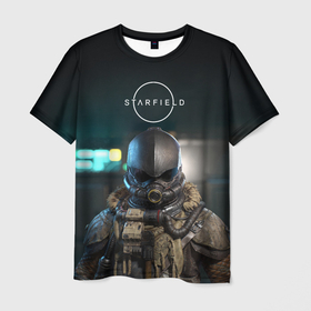 Мужская футболка 3D с принтом Starfield astronaut в Санкт-Петербурге, 100% полиэфир | прямой крой, круглый вырез горловины, длина до линии бедер | Тематика изображения на принте: 