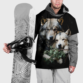 Накидка на куртку 3D с принтом Волчица с маленьким волчонком , 100% полиэстер |  | Тематика изображения на принте: 