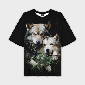 Мужская футболка oversize 3D с принтом Волчица с маленьким волчонком в Белгороде,  |  | Тематика изображения на принте: 