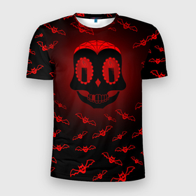 Мужская футболка 3D Slim с принтом Красная черепушка в Кировске, 100% полиэстер с улучшенными характеристиками | приталенный силуэт, круглая горловина, широкие плечи, сужается к линии бедра | 