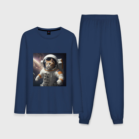 Мужская пижама с лонгсливом хлопок с принтом Кот астронавт cosmos collection в Санкт-Петербурге,  |  | 