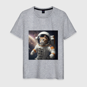 Мужская футболка хлопок с принтом Кот астронавт cosmos collection , 100% хлопок | прямой крой, круглый вырез горловины, длина до линии бедер, слегка спущенное плечо. | 