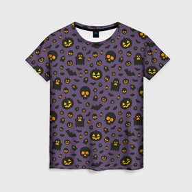 Женская футболка 3D с принтом Хэллоуин   узор в Курске, 100% полиэфир ( синтетическое хлопкоподобное полотно) | прямой крой, круглый вырез горловины, длина до линии бедер | 