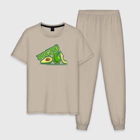 Мужская пижама хлопок с принтом Green avocado , 100% хлопок | брюки и футболка прямого кроя, без карманов, на брюках мягкая резинка на поясе и по низу штанин
 | Тематика изображения на принте: 