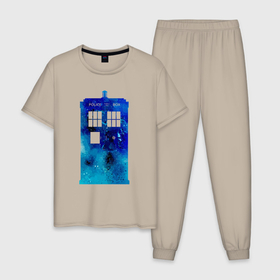 Мужская пижама хлопок с принтом Space tardis в Петрозаводске, 100% хлопок | брюки и футболка прямого кроя, без карманов, на брюках мягкая резинка на поясе и по низу штанин
 | Тематика изображения на принте: 