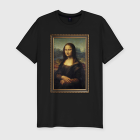 Мужская футболка хлопок Slim с принтом Mona Lisa   original , 92% хлопок, 8% лайкра | приталенный силуэт, круглый вырез ворота, длина до линии бедра, короткий рукав | 