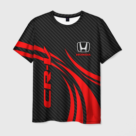 Мужская футболка 3D с принтом Honda CR V   красный и карбон в Екатеринбурге, 100% полиэфир | прямой крой, круглый вырез горловины, длина до линии бедер | 