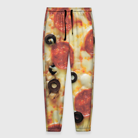 Мужские брюки 3D с принтом Пицца с оливками , 100% полиэстер | манжеты по низу, эластичный пояс регулируется шнурком, по бокам два кармана без застежек, внутренняя часть кармана из мелкой сетки | 