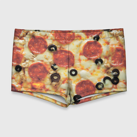 Мужские купальные плавки 3D с принтом Пицца с оливками , Полиэстер 85%, Спандекс 15% |  | Тематика изображения на принте: 
