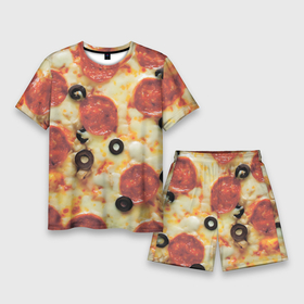 Мужской костюм с шортами 3D с принтом Пицца с оливками ,  |  | Тематика изображения на принте: 
