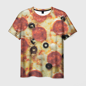 Мужская футболка 3D с принтом Пицца с оливками , 100% полиэфир | прямой крой, круглый вырез горловины, длина до линии бедер | Тематика изображения на принте: 
