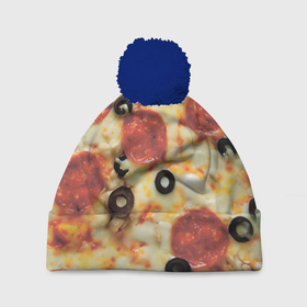 Шапка 3D c помпоном с принтом Пицца с оливками , 100% полиэстер | универсальный размер, печать по всей поверхности изделия | Тематика изображения на принте: 