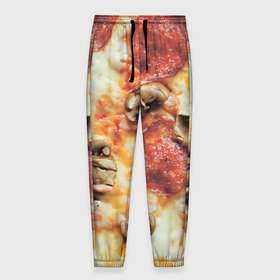 Мужские брюки 3D с принтом Пицца с грибами в Тюмени, 100% полиэстер | манжеты по низу, эластичный пояс регулируется шнурком, по бокам два кармана без застежек, внутренняя часть кармана из мелкой сетки | 