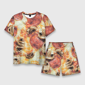 Мужской костюм с шортами 3D с принтом Пицца с грибами в Тюмени,  |  | 