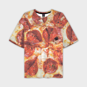 Мужская футболка oversize 3D с принтом Пицца с салями в Новосибирске,  |  | Тематика изображения на принте: 
