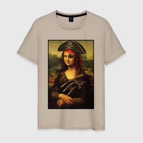 Мужская футболка хлопок с принтом Gioconda   pirat в Петрозаводске, 100% хлопок | прямой крой, круглый вырез горловины, длина до линии бедер, слегка спущенное плечо. | 