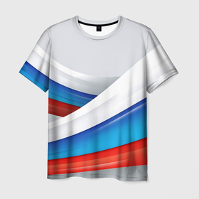 Мужская футболка 3D с принтом Российские флаги в Тюмени, 100% полиэфир | прямой крой, круглый вырез горловины, длина до линии бедер | 