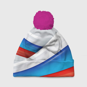 Шапка 3D c помпоном с принтом Российские флаги , 100% полиэстер | универсальный размер, печать по всей поверхности изделия | 