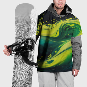 Накидка на куртку 3D с принтом Жидкая текущая зеленая краска в Петрозаводске, 100% полиэстер |  | Тематика изображения на принте: 