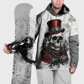 Накидка на куртку 3D с принтом Череп в цилиндре стимпанк в Белгороде, 100% полиэстер |  | Тематика изображения на принте: 