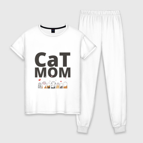 Женская пижама хлопок с принтом Мама кота , 100% хлопок | брюки и футболка прямого кроя, без карманов, на брюках мягкая резинка на поясе и по низу штанин | 
