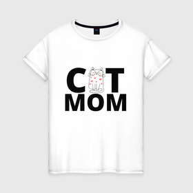 Женская футболка хлопок с принтом Мама любит котика в Тюмени, 100% хлопок | прямой крой, круглый вырез горловины, длина до линии бедер, слегка спущенное плечо | 