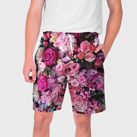 Мужские шорты 3D с принтом Изобилие цветов в Кировске,  полиэстер 100% | прямой крой, два кармана без застежек по бокам. Мягкая трикотажная резинка на поясе, внутри которой широкие завязки. Длина чуть выше колен | 