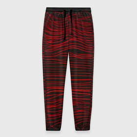 Мужские брюки 3D с принтом Красные горизонтальные полосы на черном фоне в Кировске, 100% полиэстер | манжеты по низу, эластичный пояс регулируется шнурком, по бокам два кармана без застежек, внутренняя часть кармана из мелкой сетки | 