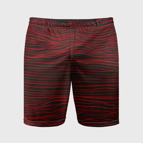 Мужские шорты спортивные с принтом Красные горизонтальные полосы на черном фоне в Кировске,  |  | 