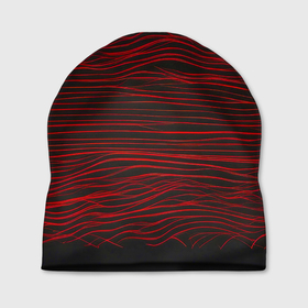 Шапка 3D с принтом Красные горизонтальные полосы на черном фоне в Санкт-Петербурге, 100% полиэстер | универсальный размер, печать по всей поверхности изделия | 
