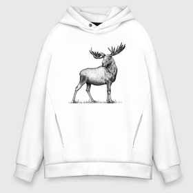 Мужское худи Oversize хлопок с принтом Лось сбоку в Смоленске, френч-терри — 70% хлопок, 30% полиэстер. Мягкий теплый начес внутри —100% хлопок | боковые карманы, эластичные манжеты и нижняя кромка, капюшон на магнитной кнопке | 