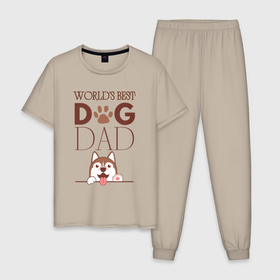 Мужская пижама хлопок с принтом Самый лучший папа собаки , 100% хлопок | брюки и футболка прямого кроя, без карманов, на брюках мягкая резинка на поясе и по низу штанин
 | 