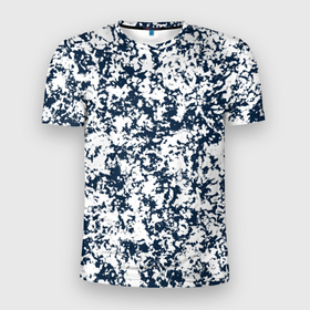 Мужская футболка 3D Slim с принтом Текстура тёмно синий пятнистый в Новосибирске, 100% полиэстер с улучшенными характеристиками | приталенный силуэт, круглая горловина, широкие плечи, сужается к линии бедра | Тематика изображения на принте: 