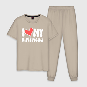 Мужская пижама хлопок с принтом Я люблю свою подружку , 100% хлопок | брюки и футболка прямого кроя, без карманов, на брюках мягкая резинка на поясе и по низу штанин
 | 