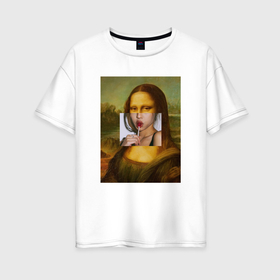 Женская футболка хлопок Oversize с принтом Лиза с чупа чупсом в Тюмени, 100% хлопок | свободный крой, круглый ворот, спущенный рукав, длина до линии бедер
 | 